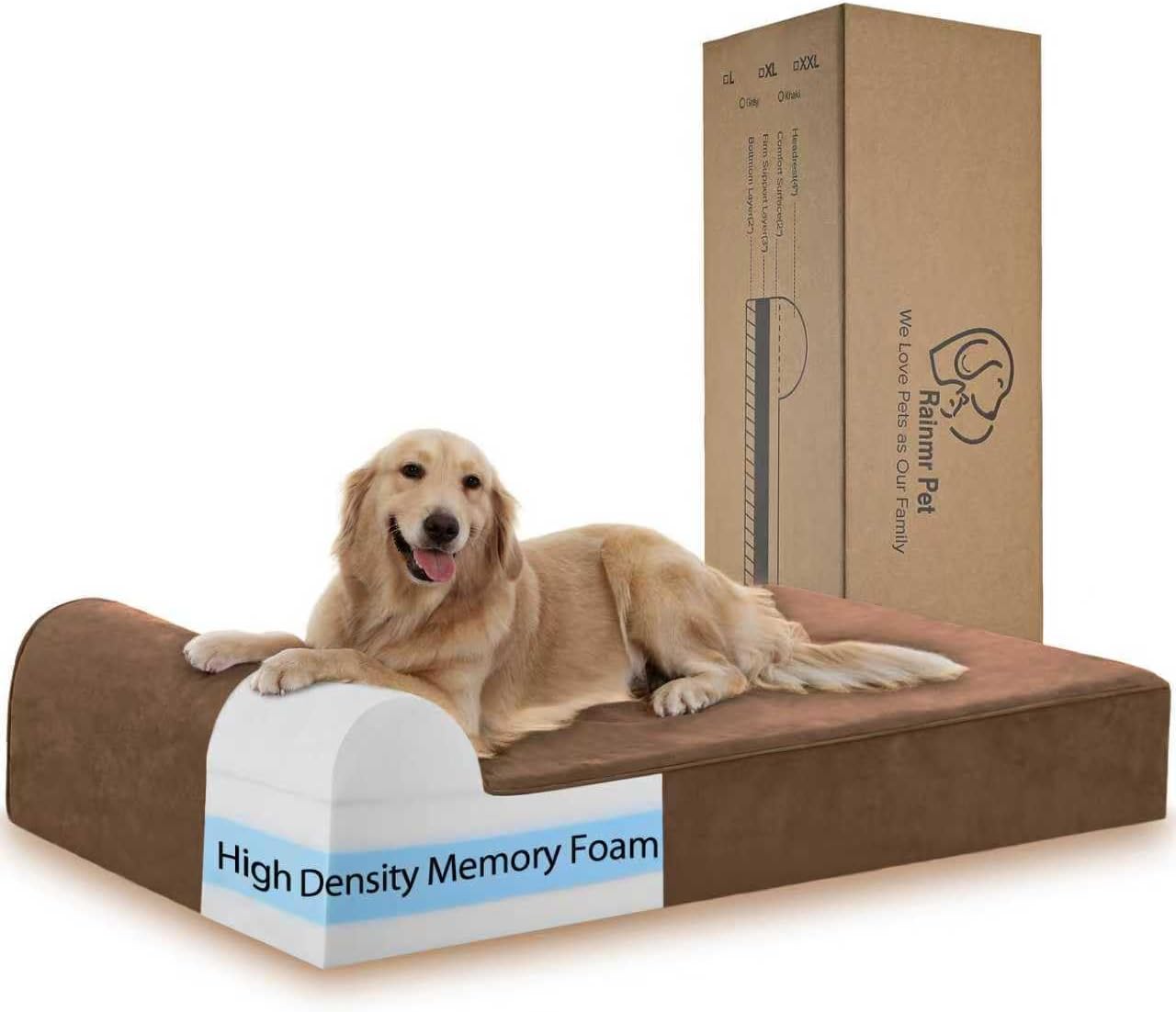 Rainmr Orthopedic Dog Beds for Large Dogs, 7" Memory Foam Dog Beds with Waterproof Liner, Durable Microsuede Cover, Removable and Washable, Nonskid Bottom, 48"x30"x7" L Grey