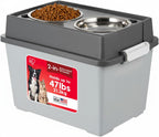 IRIS USA Dog Bowls Elevated with Storage, 15" H Raised Feeding Station, Dog Bowl Stand with Airtight Food Storage Holds 47 lbs, 2 Removable 64 oz Stainless Steel Bowls for Large Dogs, Smoke/Black