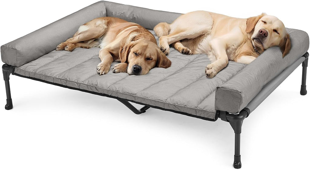 Veehoo Cooling Elevated Dog Bed Add Removable Waterproof Bolster Cushion Mat, Raised Pet Cot with Breathable Teslin Mesh, No-Slip Feet, Dog Couch Bed for Indoor Outdoor, 59x37.5inches, Beige, CWC2331B