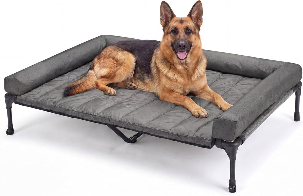 Veehoo Cooling Elevated Dog Bed Add Removable Waterproof Bolster Cushion Mat, Raised Pet Cot with Breathable Teslin Mesh, No-Slip Feet, Dog Couch Bed for Indoor Outdoor, 59x37.5inches, Beige, CWC2331B