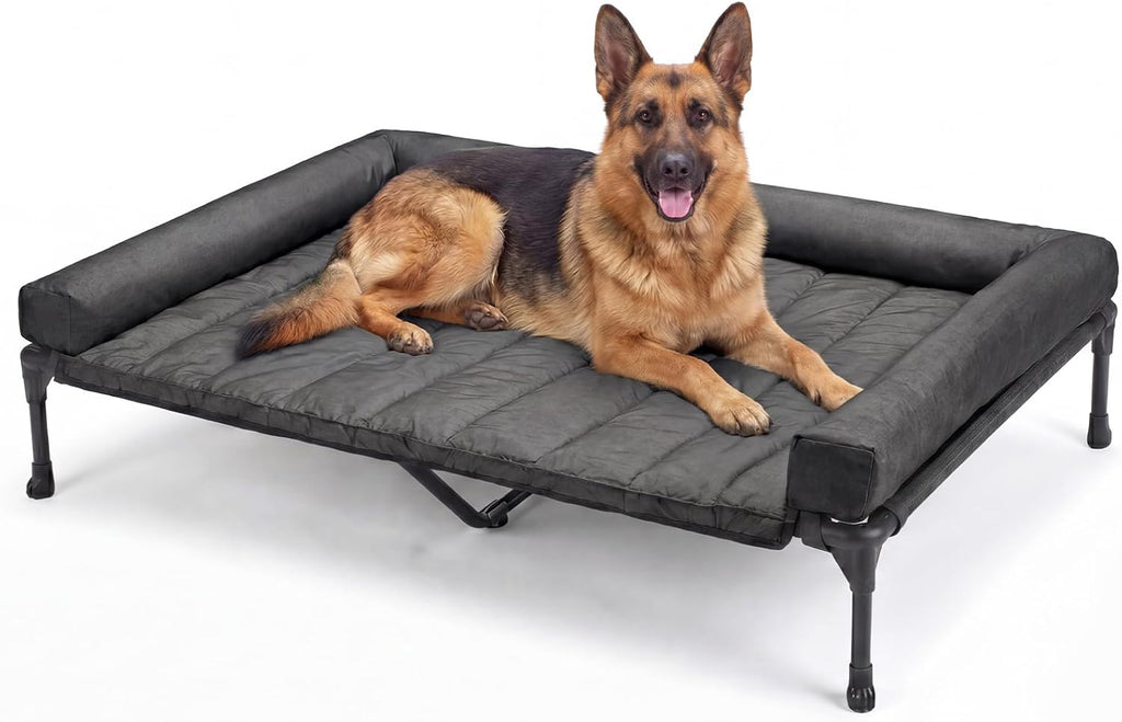 Veehoo Cooling Elevated Dog Bed Add Removable Waterproof Bolster Cushion Mat, Raised Pet Cot with Breathable Teslin Mesh, No-Slip Feet, Dog Couch Bed for Indoor Outdoor, 59x37.5inches, Beige, CWC2331B