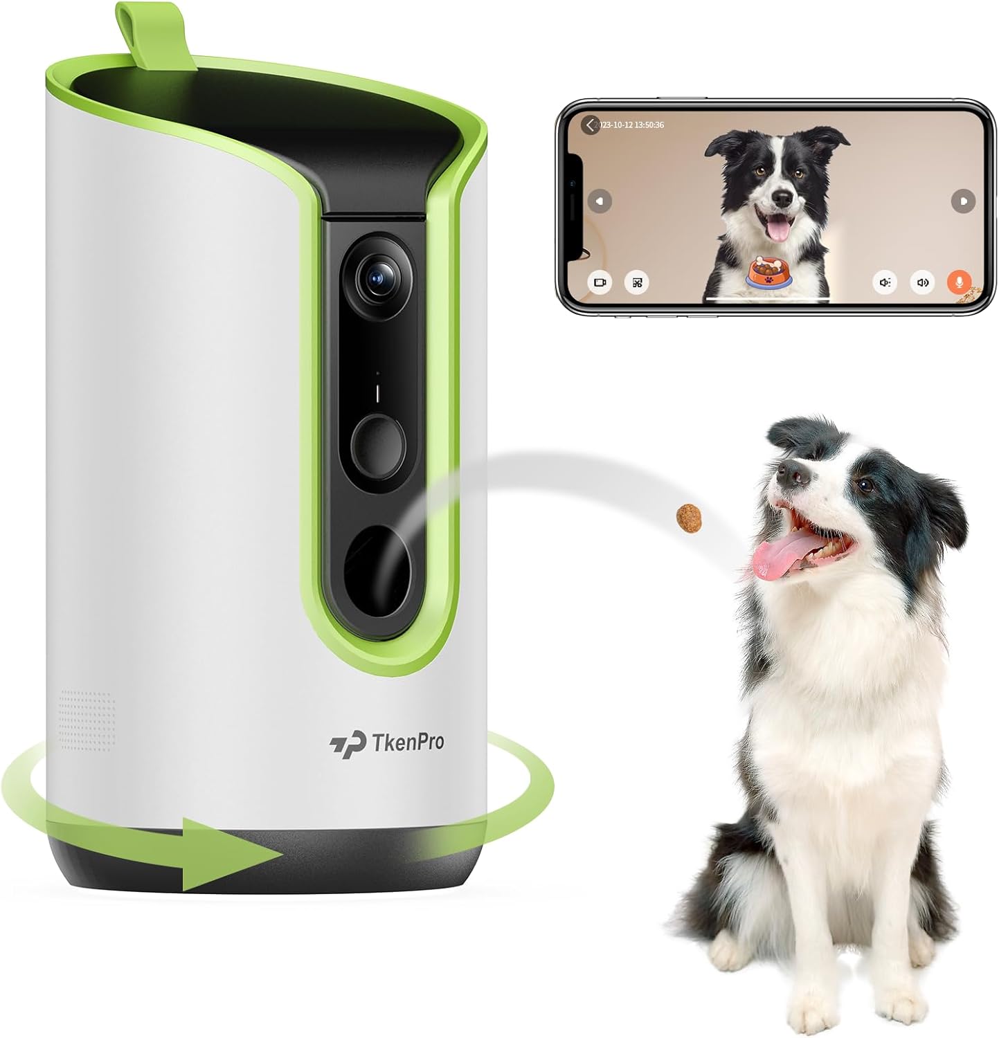 TKENPRO 2K Pet Camera Treat Dispenser, 360°View Dog Camera with Phone App, 5G&2.4G WiFi 2-Way Talk Pet Cam Indoor for Cats Remote Treat Tossing, Motion Alerts, Auto Tracking