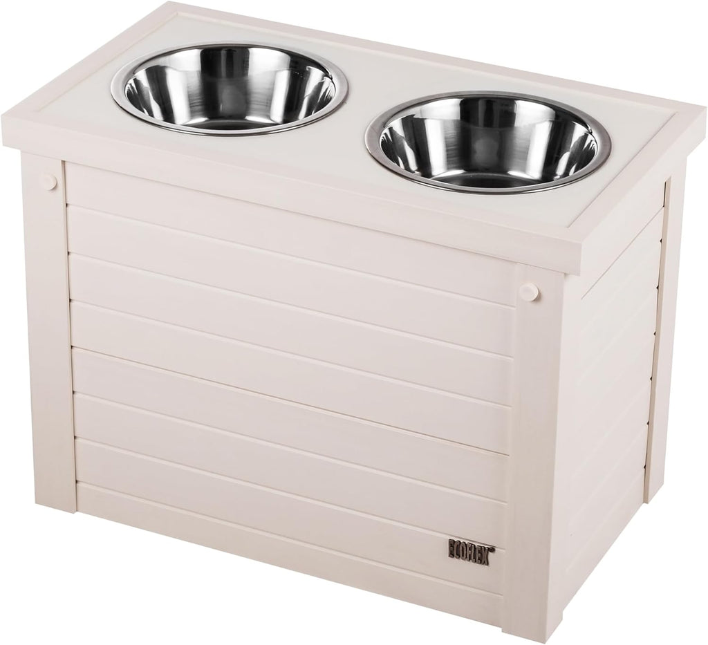 New Age Pet ECOFLEX Piedmont 2-Bowl Elevated Dog Feeder with Sliding Lid Storage Bin - Grey, Ideal for Small Spaces and Taller Dogs, Easy to Clean and Assemble, Non-Toxic and Moisture Resistant