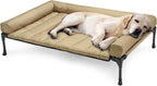 Veehoo Cooling Elevated Dog Bed Add Removable Waterproof Bolster Cushion Mat, Raised Pet Cot with Breathable Teslin Mesh, No-Slip Feet, Dog Couch Bed for Indoor Outdoor, 59x37.5inches, Beige, CWC2331B