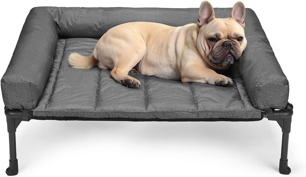 Veehoo Cooling Elevated Dog Bed Add Removable Waterproof Bolster Cushion Mat, Raised Pet Cot with Breathable Teslin Mesh, No-Slip Feet, Dog Couch Bed for Indoor Outdoor, 59x37.5inches, Beige, CWC2331B