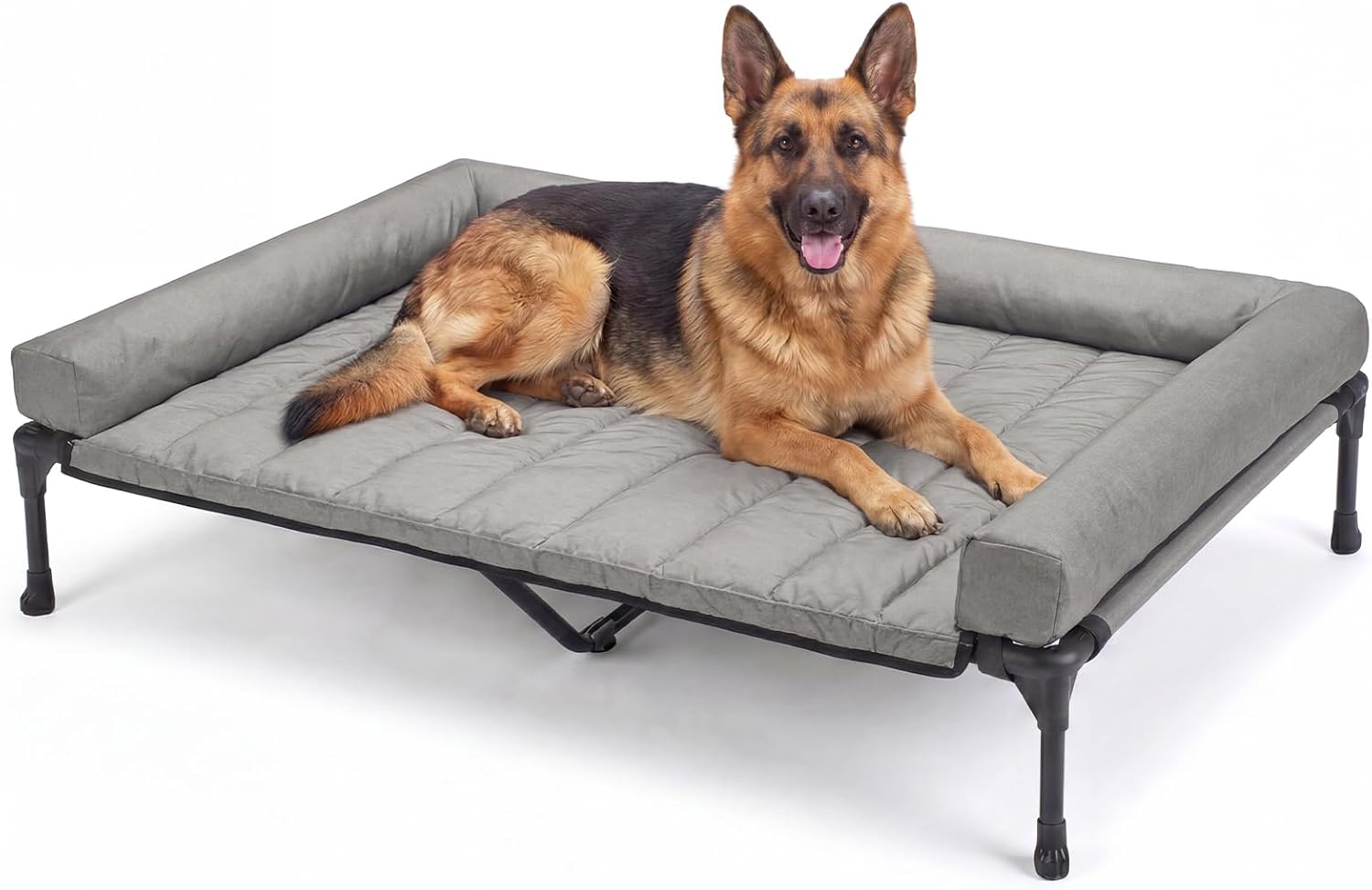 Veehoo Cooling Elevated Dog Bed Add Removable Waterproof Bolster Cushion Mat, Raised Pet Cot with Breathable Teslin Mesh, No-Slip Feet, Dog Couch Bed for Indoor Outdoor, 59x37.5inches, Beige, CWC2331B