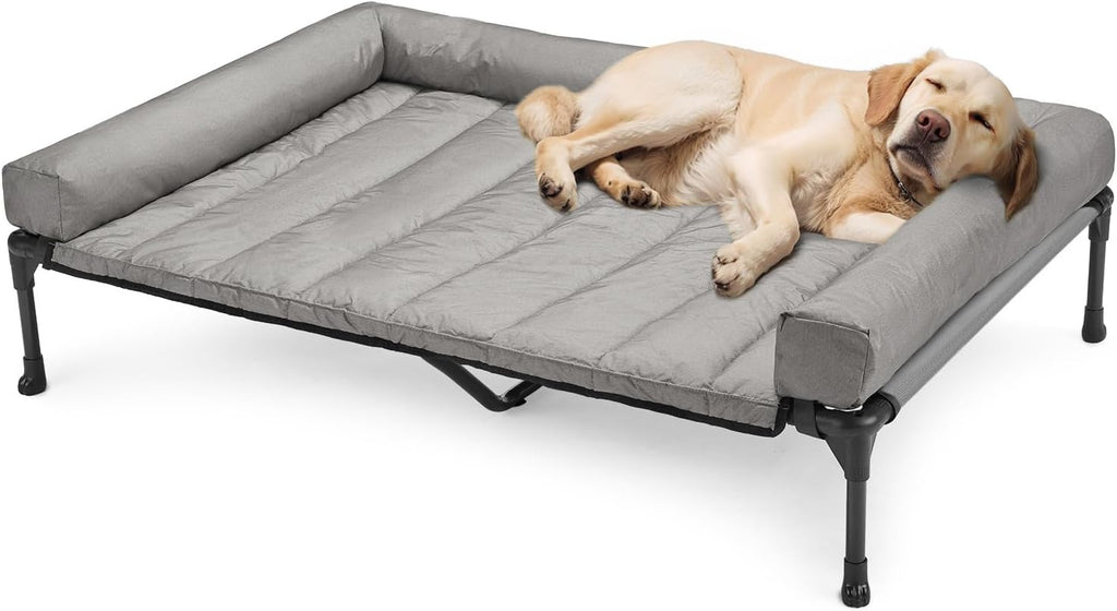 Veehoo Cooling Elevated Dog Bed Add Removable Waterproof Bolster Cushion Mat, Raised Pet Cot with Breathable Teslin Mesh, No-Slip Feet, Dog Couch Bed for Indoor Outdoor, 59x37.5inches, Beige, CWC2331B