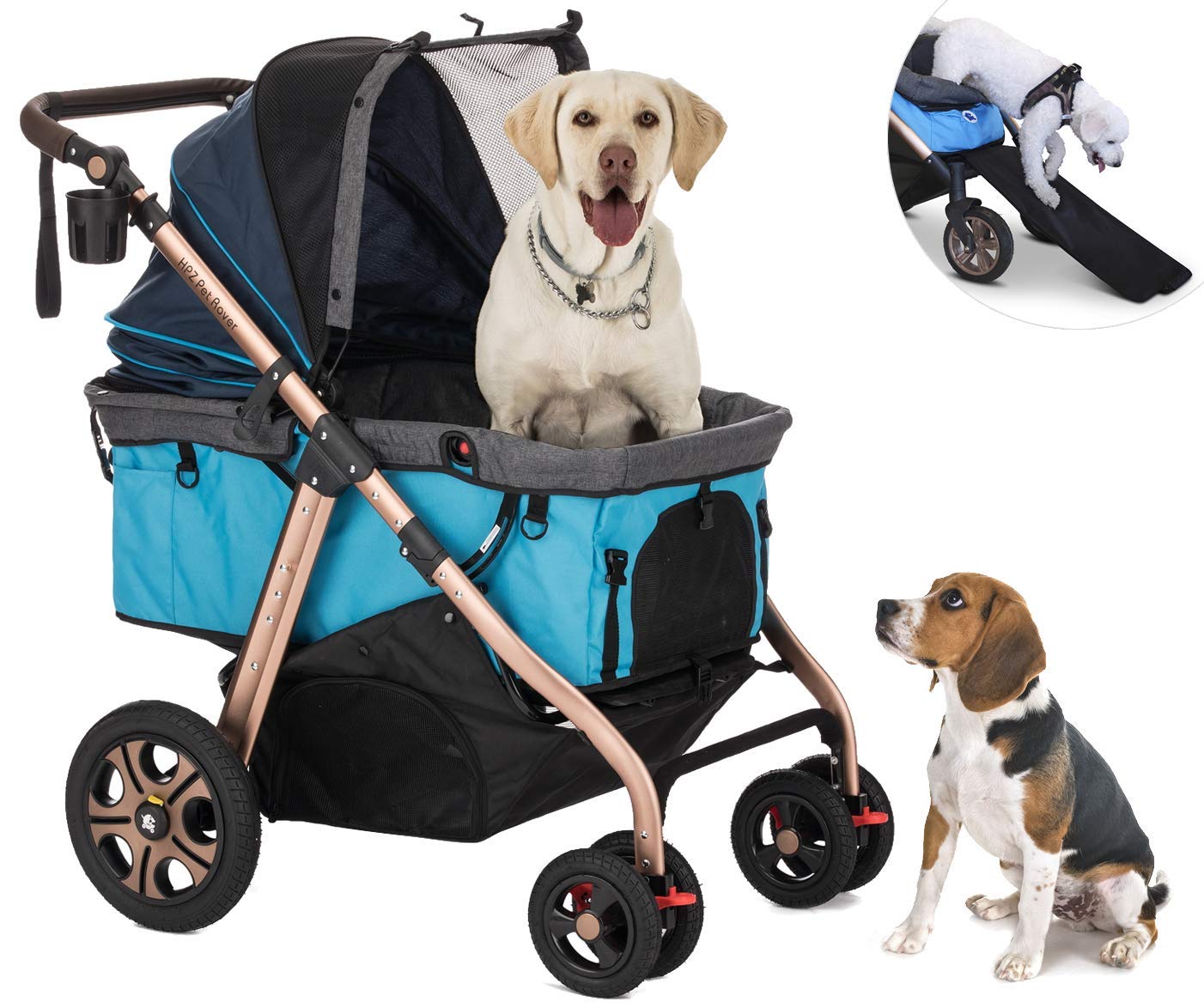 HPZ Pet Rover Titan-HD Premium Super-Sized Dog/Cat/Pet Stroller SUV Travel Carriage/w Access Ramp/100Lbs Capacity/Pumpless Rubber Wheels/Aluminum Frame for Small, Med, Large, XL Pets (Black)