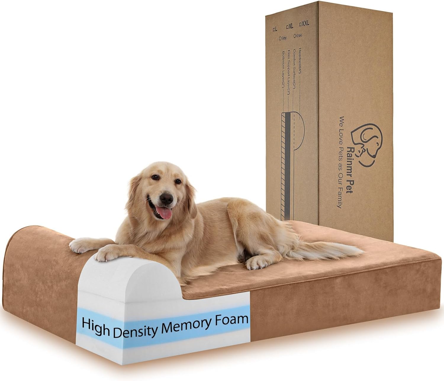 Rainmr Orthopedic Dog Beds for Large Dogs, 7" Memory Foam Dog Beds with Waterproof Liner, Durable Microsuede Cover, Removable and Washable, Nonskid Bottom, 48"x30"x7" L Grey