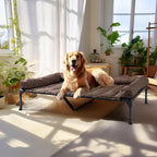 Veehoo Cooling Elevated Dog Bed Add Removable Waterproof Bolster Cushion Mat, Raised Pet Cot with Breathable Teslin Mesh, No-Slip Feet, Dog Couch Bed for Indoor Outdoor, 59x37.5inches, Beige, CWC2331B
