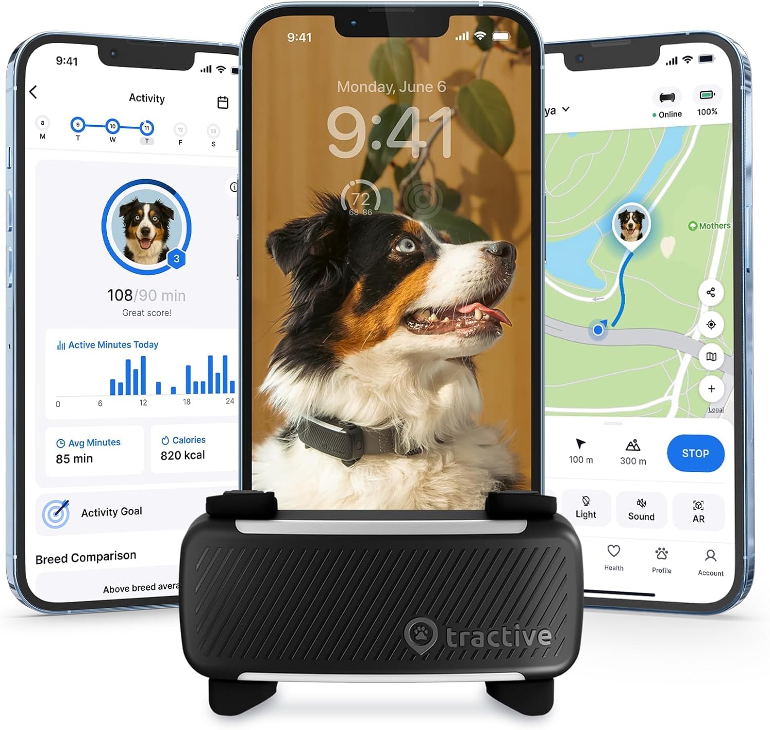 Tractive Smart Dog GPS Tracker | Live Pet Tracker with Virtual Fence | Vital Signs Monitoring of Heart & Respiratory Rate | Bark Monitoring | Dog Collar Attachment (Brown)