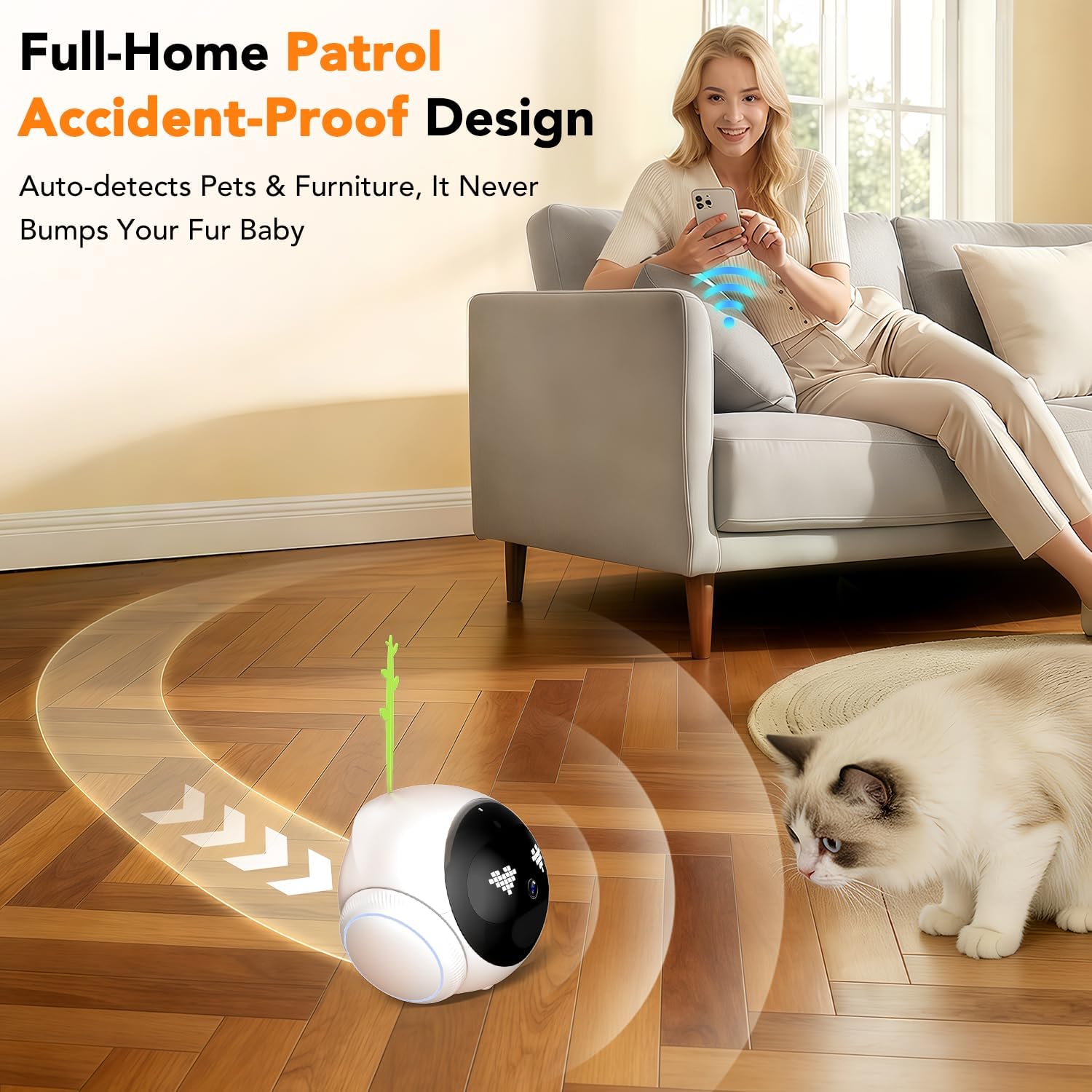 RPZ Pet Camera Indoor, Dog Camera, Movable Home Security Robot with Phone App, 2 K Cat & Puppy Mini Robot, Long Distance on Wheels Safety Alerts, Pet Auto Tracking, 2-Way Speaker