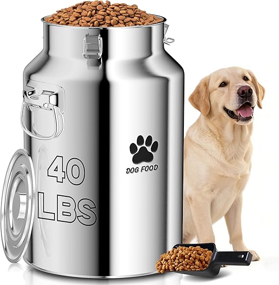 40Lbs Large Metal Dog Food Storage Container, Stainless Steel Dog Food Storage Tank, Multifunctional Storage Bin with Lid and Spoon, Food Storage Container for Big Dogs, Keep Fresh, Easy to Clean