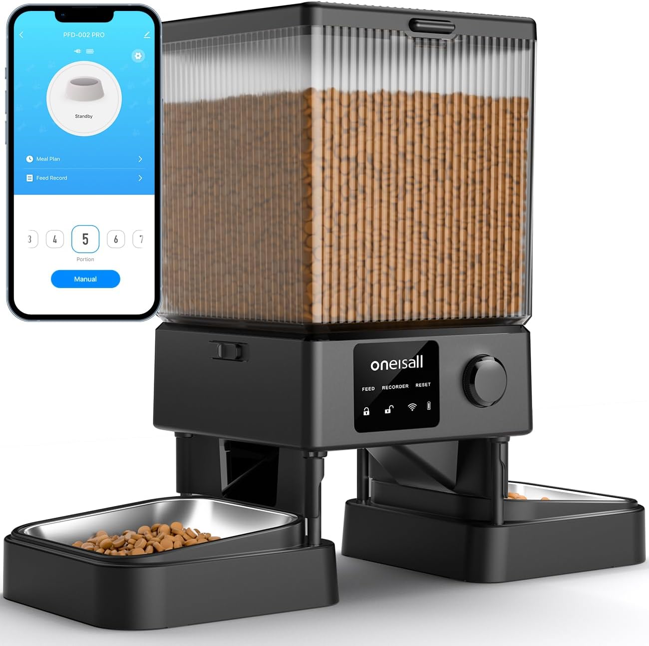 oneisall Automatic Cat Feeder for 2 Cats, 20 Cups/5L Automatic Cat Food Dispenser for Small Pets Indoor, Timed Cat Feeder for Dry Food