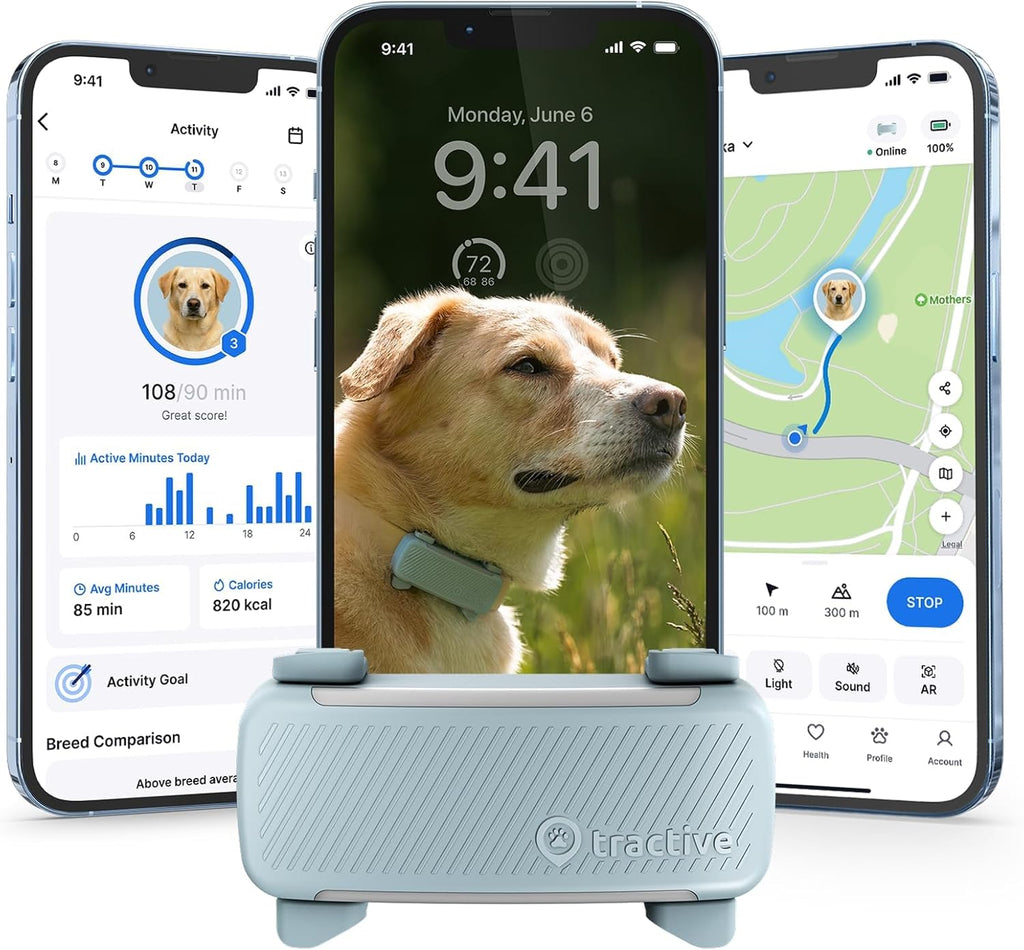 Tractive Smart Dog GPS Tracker | Live Pet Tracker with Virtual Fence | Vital Signs Monitoring of Heart & Respiratory Rate | Bark Monitoring | Dog Collar Attachment (Brown)