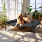 Veehoo Cooling Elevated Dog Bed Add Removable Waterproof Bolster Cushion Mat, Raised Pet Cot with Breathable Teslin Mesh, No-Slip Feet, Dog Couch Bed for Indoor Outdoor, 59x37.5inches, Beige, CWC2331B
