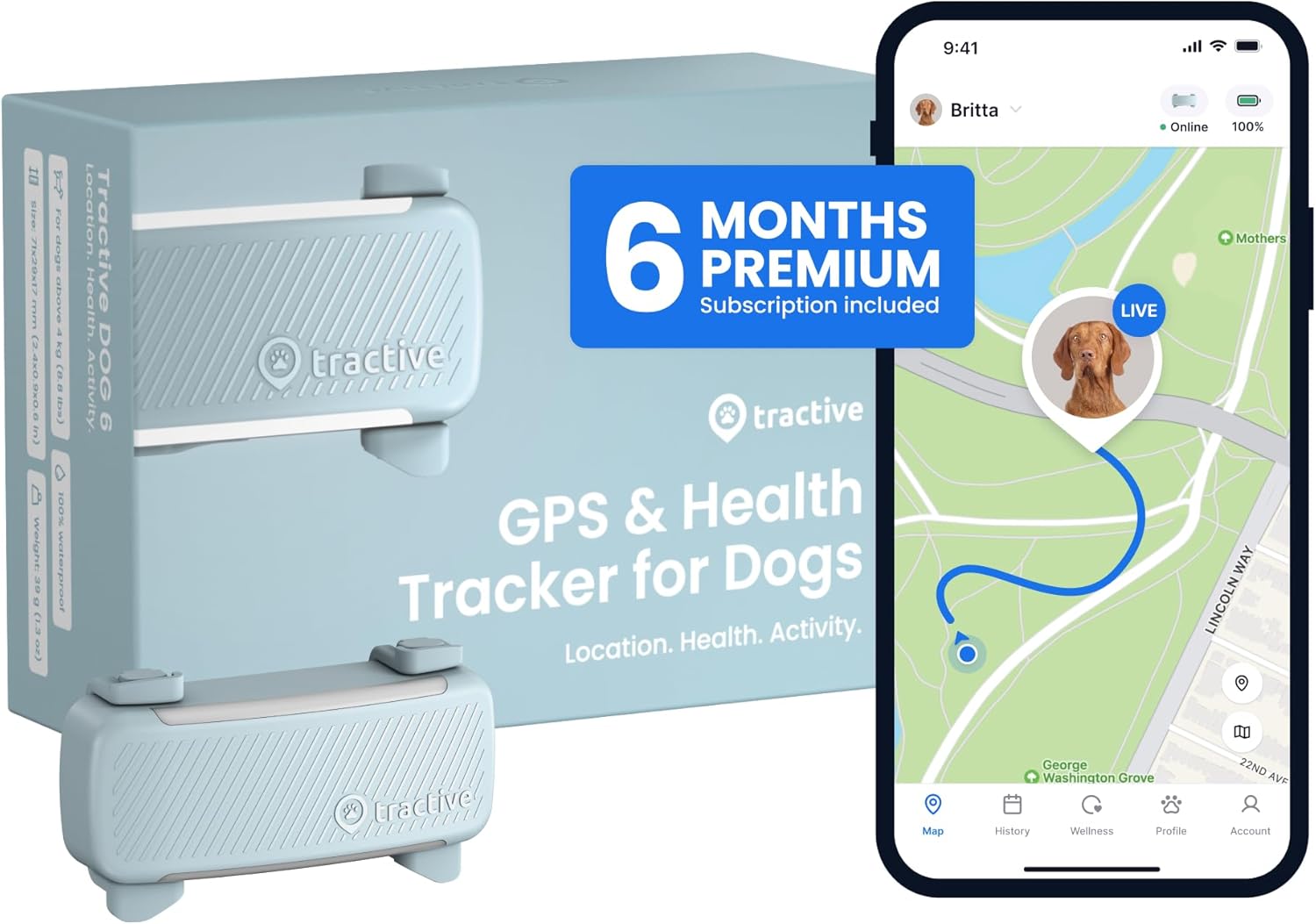 Tractive Smart Dog GPS Tracker | Live Pet Tracker with Virtual Fence | Vital Signs Monitoring of Heart & Respiratory Rate | Bark Monitoring | Dog Collar Attachment (Brown)