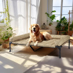Veehoo Cooling Elevated Dog Bed Add Removable Waterproof Bolster Cushion Mat, Raised Pet Cot with Breathable Teslin Mesh, No-Slip Feet, Dog Couch Bed for Indoor Outdoor, 59x37.5inches, Beige, CWC2331B