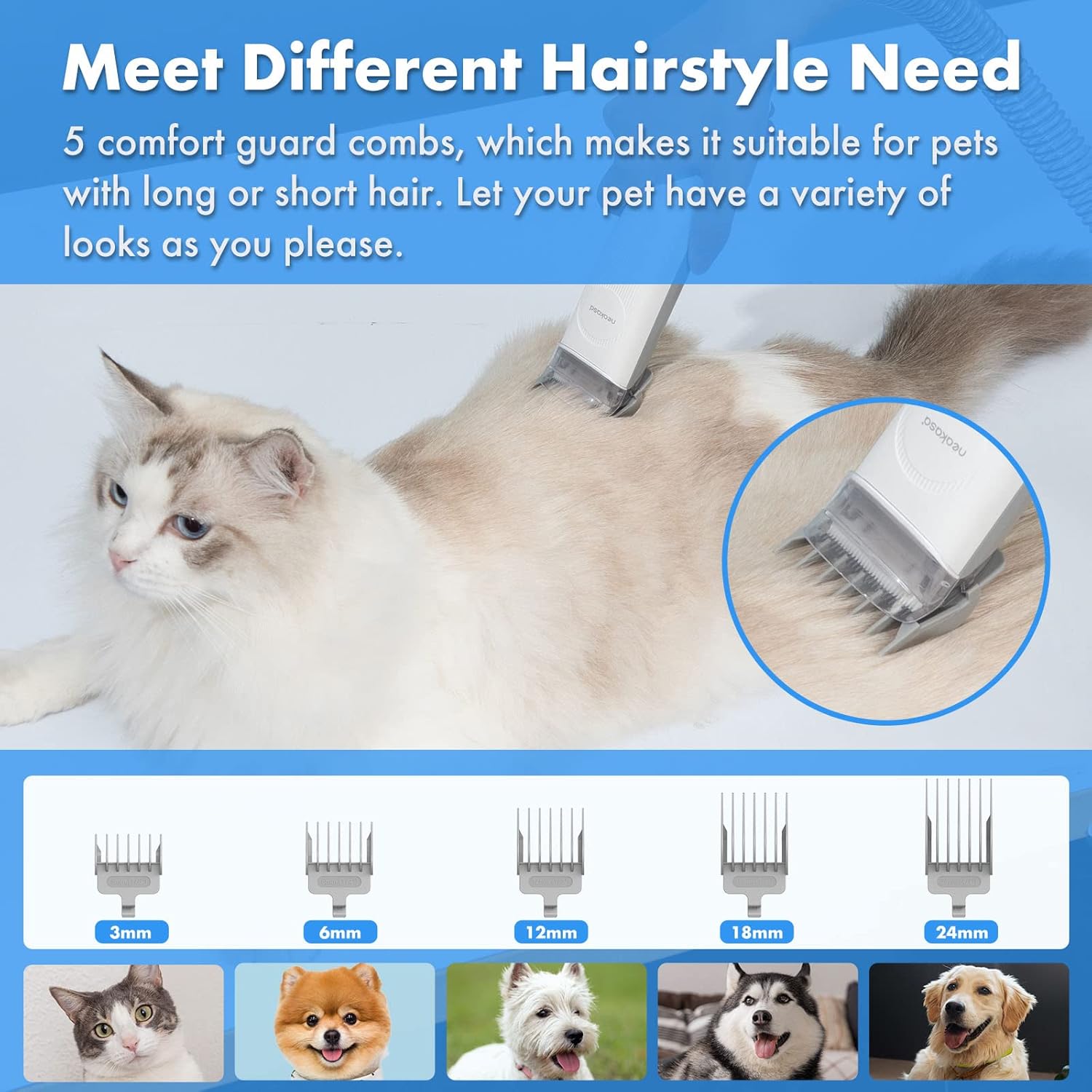 Neakasa P2 Pro Dog Grooming Kit, Dog Clippers Vacuum Suction 99% Hair, Pet Grooming with 5 Proven Tools, 2L Large-Capacity Easy Empty Dustbin for Dogs Cats Animals