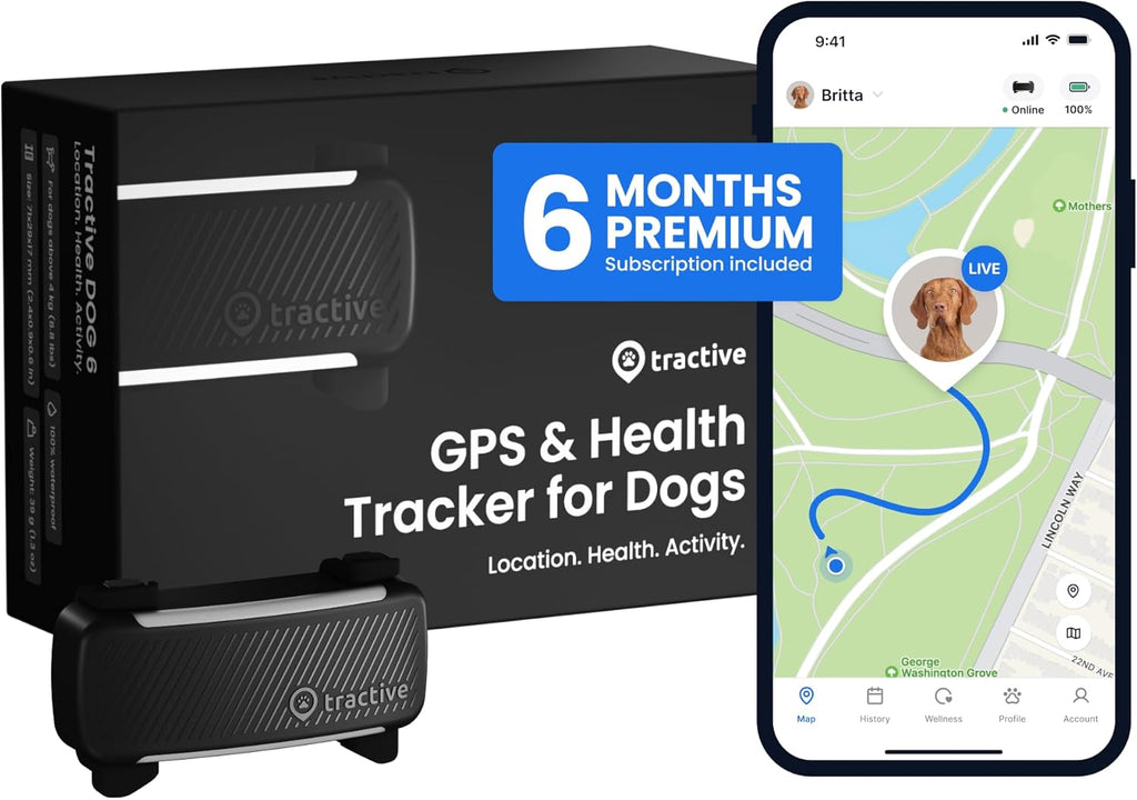 Tractive Smart Dog GPS Tracker | Live Pet Tracker with Virtual Fence | Vital Signs Monitoring of Heart & Respiratory Rate | Bark Monitoring | Dog Collar Attachment (Brown)