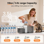 Invengo Filterless Cat Water Fountain with Wastewater Separation, 3.5L Stainless Steel Cat Fountain No Filter Needed, Wireless Pet Water Fountain for Cats & Small Dogs, 180-Day Battery, Smart Alert
