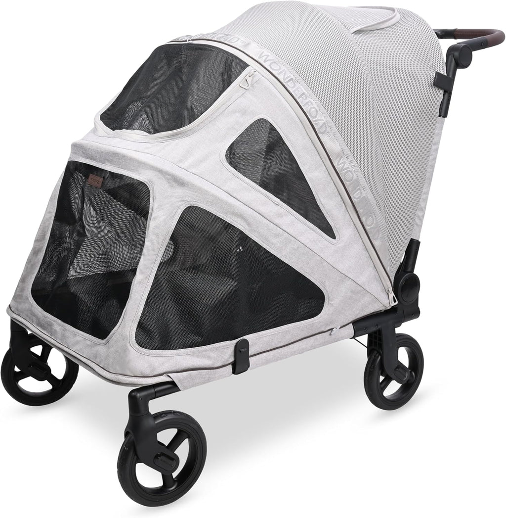 WonderFold Hudson Pet Stroller - Easy Back Entrance for Large Pets, Breathable Carriage Fabric and Canopy, Storage Pocket, and Rear Brake - Gray