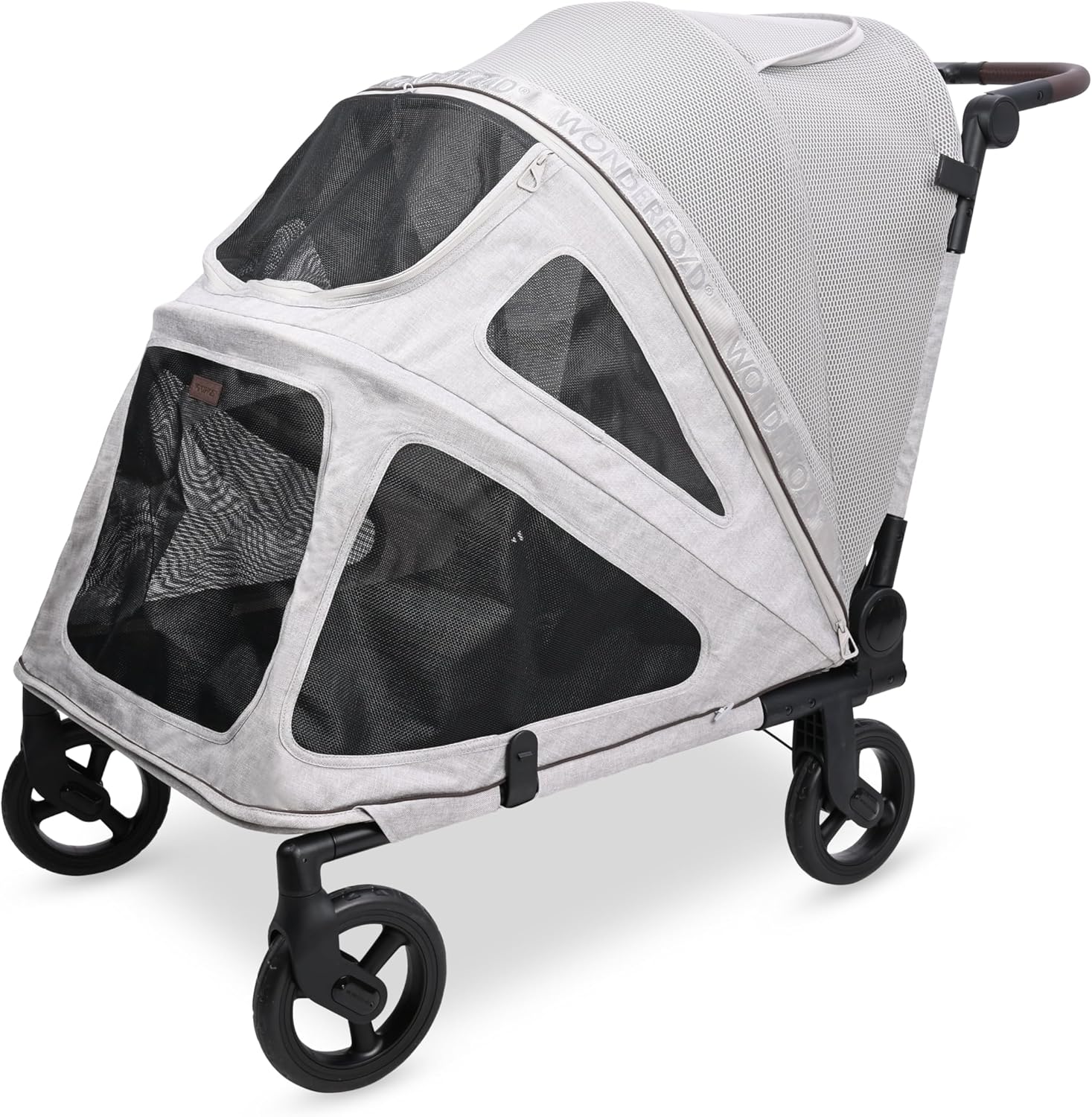 WonderFold Hudson Pet Stroller - Easy Back Entrance for Large Pets, Breathable Carriage Fabric and Canopy, Storage Pocket, and Rear Brake - Gray