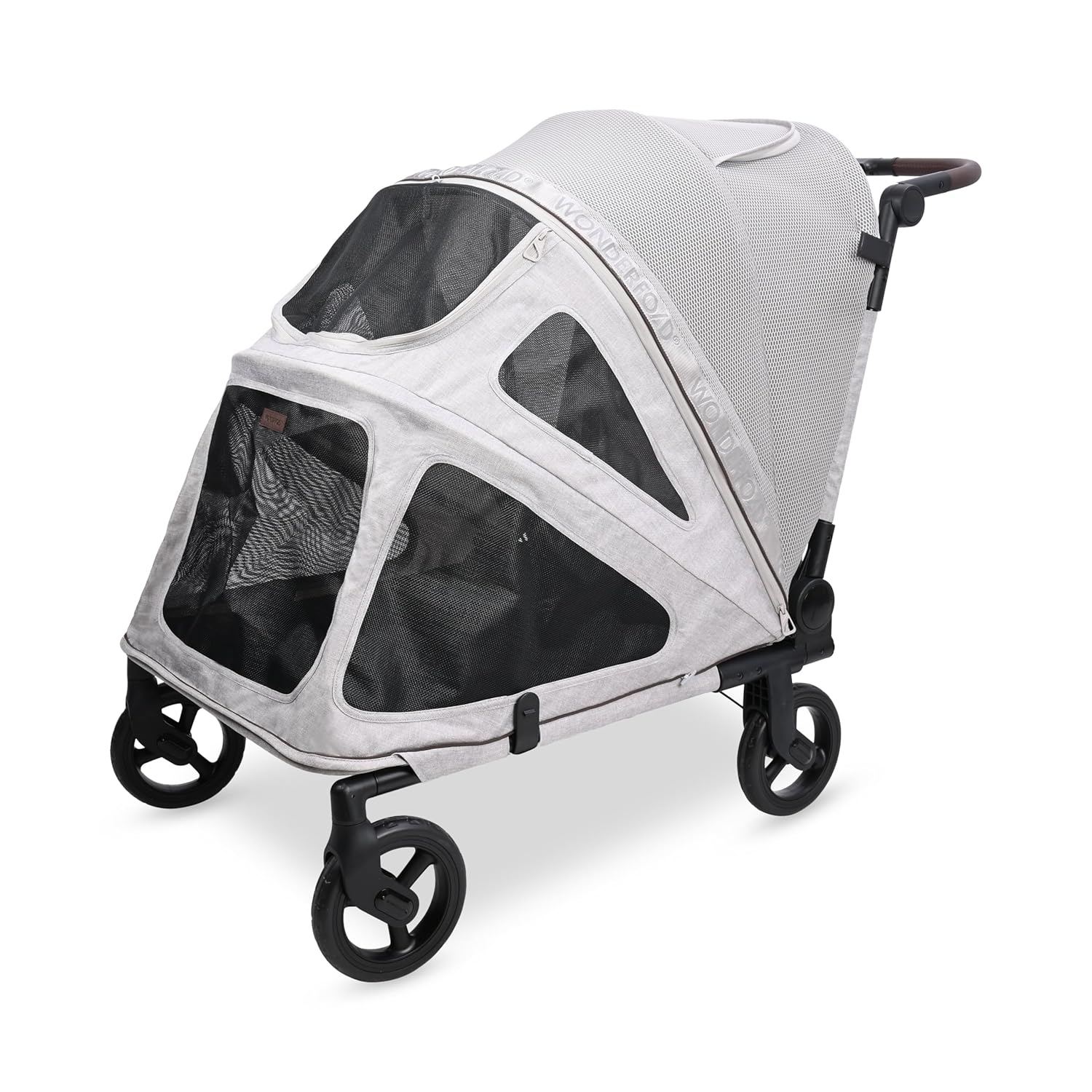 WonderFold Hudson Pet Stroller - Easy Back Entrance for Large Pets, Breathable Carriage Fabric and Canopy, Storage Pocket, and Rear Brake - Gray