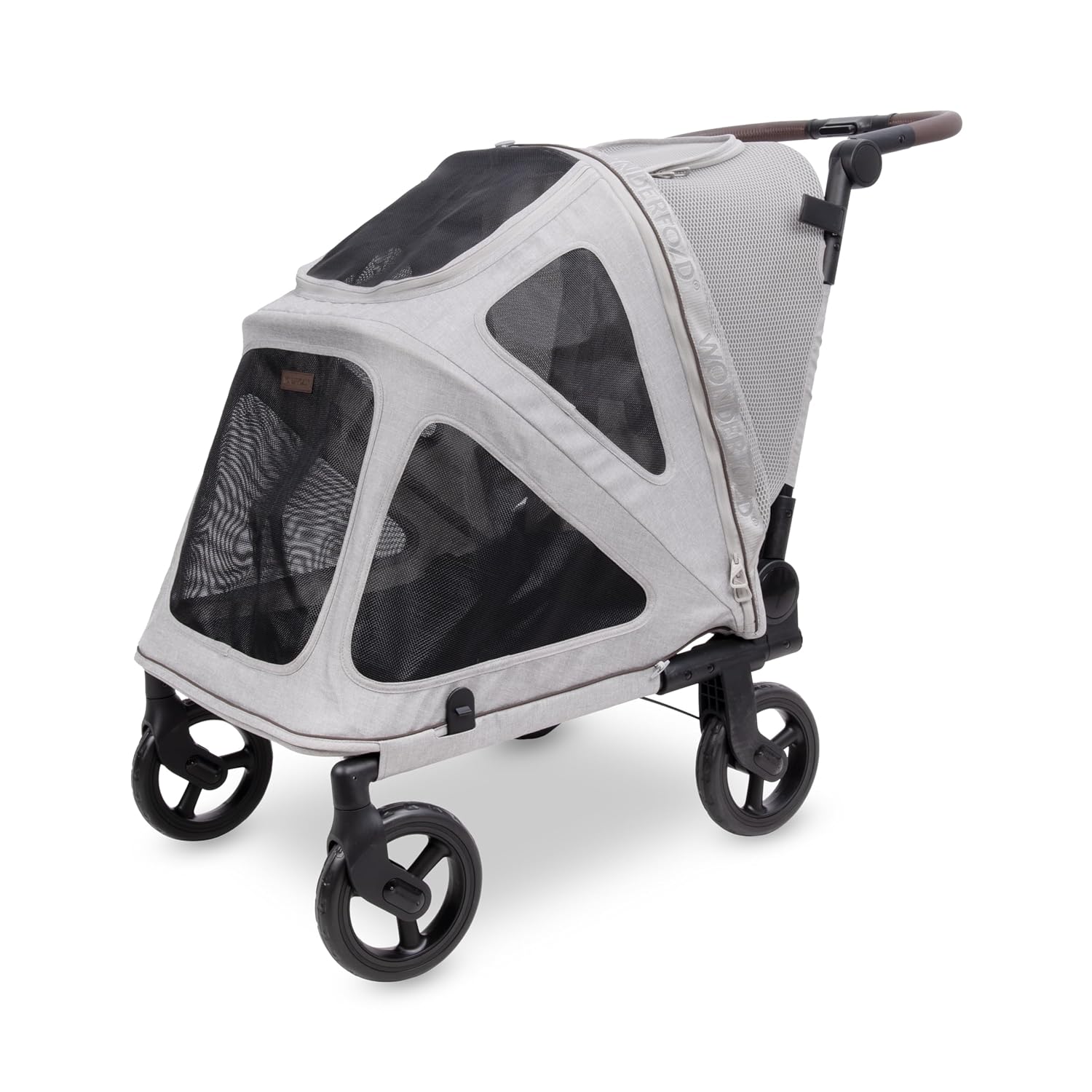 WonderFold Hudson Pet Stroller - Easy Back Entrance for Large Pets, Breathable Carriage Fabric and Canopy, Storage Pocket, and Rear Brake - Gray