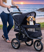 Pet Gear No-Zip NV Pet Stroller for Cats/Dogs, Zipperless Entry, Easy One-Hand Fold, Gel-Filled Tires, Plush Pad + Weather Cover Included, Caribbean Blue