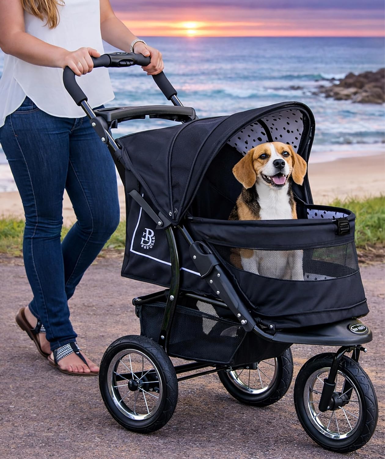 Pet Gear No-Zip NV Pet Stroller for Cats/Dogs, Zipperless Entry, Easy One-Hand Fold, Gel-Filled Tires, Plush Pad + Weather Cover Included, Caribbean Blue