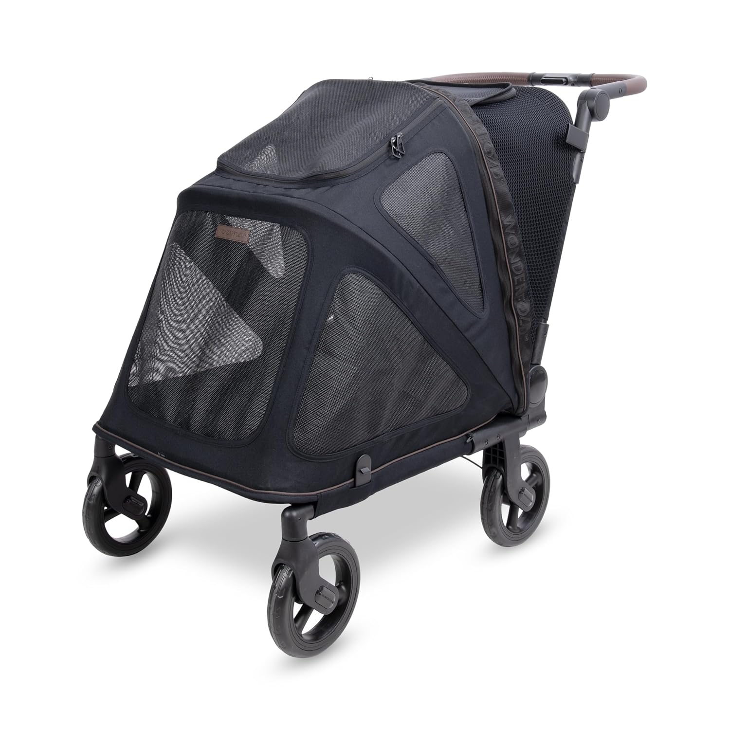 WonderFold Hudson Pet Stroller - Easy Back Entrance for Large Pets, Breathable Carriage Fabric and Canopy, Storage Pocket, and Rear Brake - Gray
